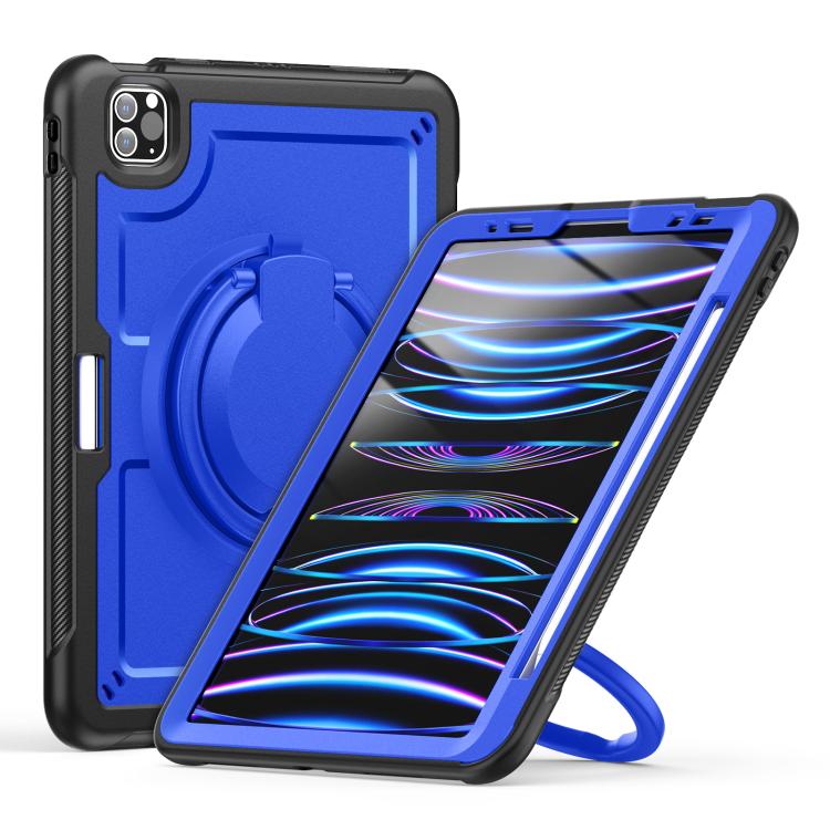 For iPad Pro 11 2022 / Air 10.9 2022 Honeycomb Hybrid Tablet Case with Handle Holder & Strap(Dark Blue) - iPad Pro 11 (2022/2021) Cases by buy2fix | Online Shopping UK | buy2fix
