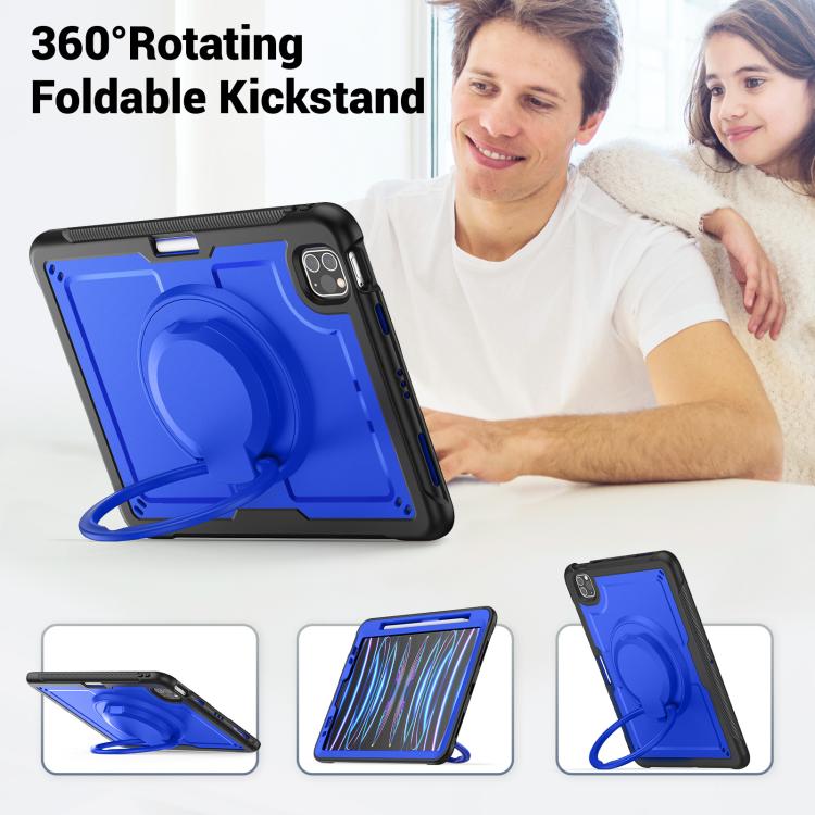For iPad Pro 11 2022 / Air 10.9 2022 Honeycomb Hybrid Tablet Case with Handle Holder & Strap(Dark Blue) - iPad Pro 11 (2022/2021) Cases by buy2fix | Online Shopping UK | buy2fix