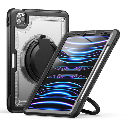 For iPad Pro 11 2022 / Air 10.9 2022 Honeycomb Hybrid Tablet Case with Handle Holder & Strap(Transparent) - iPad Pro 11 (2022/2021) Cases by buy2fix | Online Shopping UK | buy2fix