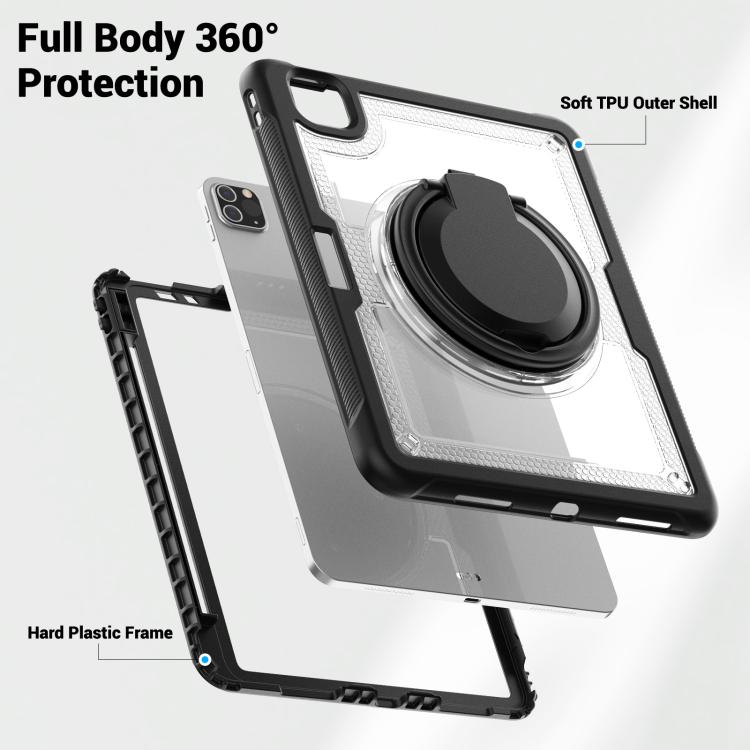 For iPad Pro 11 2022 / Air 10.9 2022 Honeycomb Hybrid Tablet Case with Handle Holder & Strap(Transparent) - iPad Pro 11 (2022/2021) Cases by buy2fix | Online Shopping UK | buy2fix