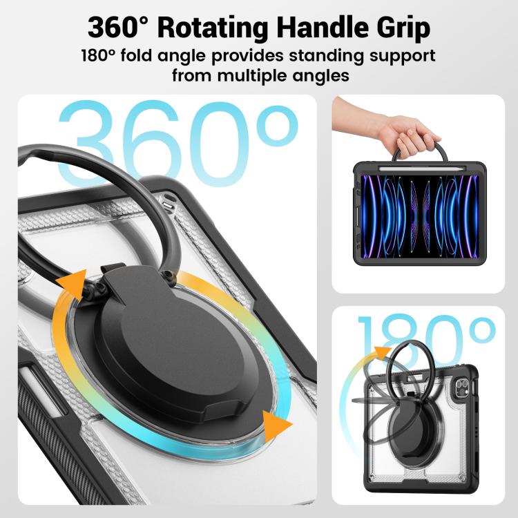 For iPad Pro 11 2022 / Air 10.9 2022 Honeycomb Hybrid Tablet Case with Handle Holder & Strap(Transparent) - iPad Pro 11 (2022/2021) Cases by buy2fix | Online Shopping UK | buy2fix