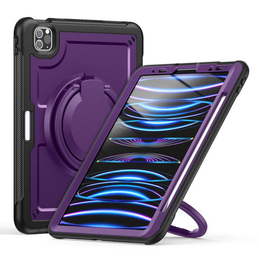 For iPad Pro 11 2022 / Air 10.9 2022 Honeycomb Hybrid Tablet Case with Handle Holder & Strap(Purple) - iPad Pro 11 (2022/2021) Cases by buy2fix | Online Shopping UK | buy2fix