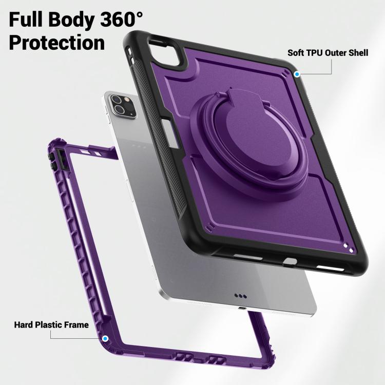For iPad Pro 11 2022 / Air 10.9 2022 Honeycomb Hybrid Tablet Case with Handle Holder & Strap(Purple) - iPad Pro 11 (2022/2021) Cases by buy2fix | Online Shopping UK | buy2fix