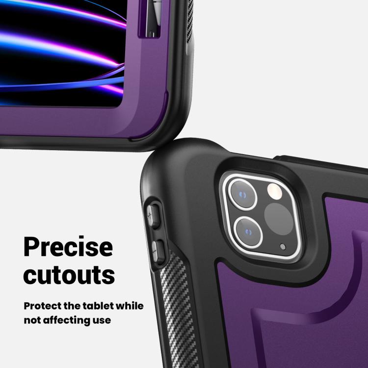For iPad Pro 11 2022 / Air 10.9 2022 Honeycomb Hybrid Tablet Case with Handle Holder & Strap(Purple) - iPad Pro 11 (2022/2021) Cases by buy2fix | Online Shopping UK | buy2fix