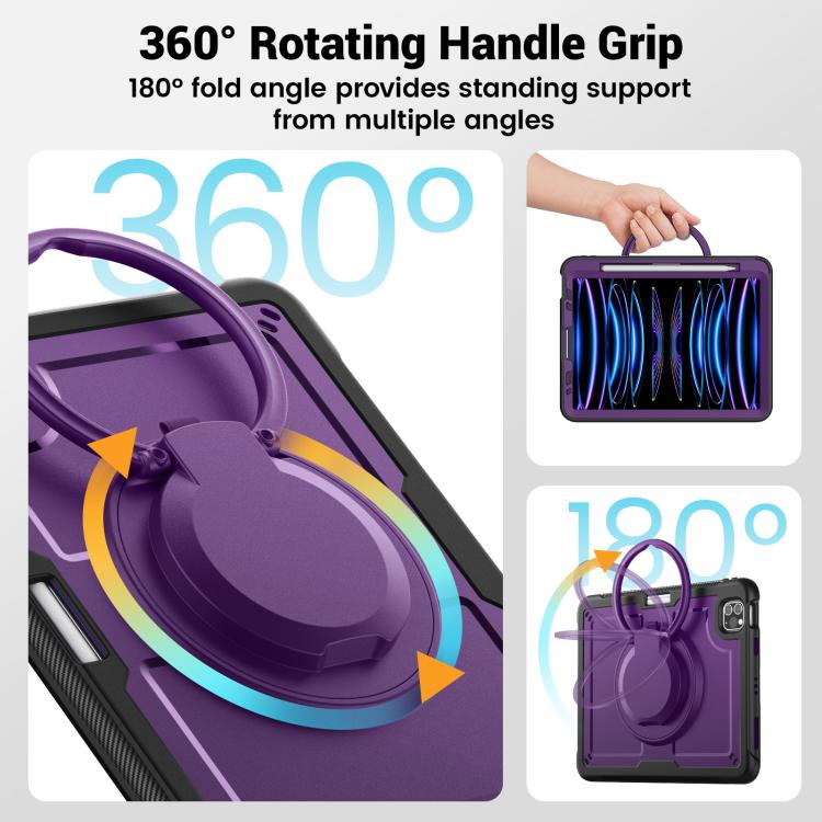 For iPad Pro 11 2022 / Air 10.9 2022 Honeycomb Hybrid Tablet Case with Handle Holder & Strap(Purple) - iPad Pro 11 (2022/2021) Cases by buy2fix | Online Shopping UK | buy2fix