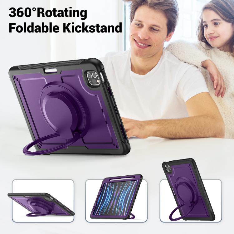 For iPad Pro 11 2022 / Air 10.9 2022 Honeycomb Hybrid Tablet Case with Handle Holder & Strap(Purple) - iPad Pro 11 (2022/2021) Cases by buy2fix | Online Shopping UK | buy2fix