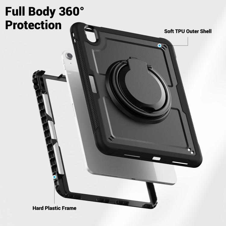 For iPad Air 11 2025 / 2024 Honeycomb Hybrid Tablet Case with Handle Holder & Strap(Black) - iPad Air 11 2025 / 2024 Cases by buy2fix | Online Shopping UK | buy2fix