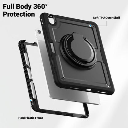 For iPad Air 11 2025 / 2024 Honeycomb Hybrid Tablet Case with Handle Holder & Strap(Black) - iPad Air 11 2025 / 2024 Cases by buy2fix | Online Shopping UK | buy2fix