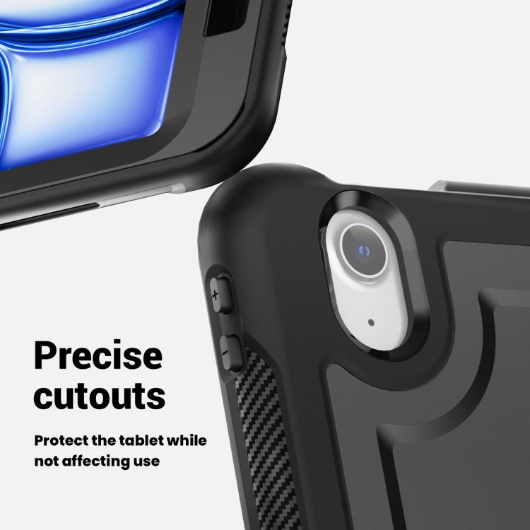 For iPad Air 11 2025 / 2024 Honeycomb Hybrid Tablet Case with Handle Holder & Strap(Black) - iPad Air 11 2025 / 2024 Cases by buy2fix | Online Shopping UK | buy2fix