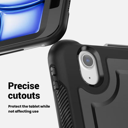 For iPad Air 11 2025 / 2024 Honeycomb Hybrid Tablet Case with Handle Holder & Strap(Black) - iPad Air 11 2025 / 2024 Cases by buy2fix | Online Shopping UK | buy2fix