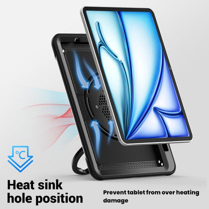 For iPad Air 11 2025 / 2024 Honeycomb Hybrid Tablet Case with Handle Holder & Strap(Black) - iPad Air 11 2025 / 2024 Cases by buy2fix | Online Shopping UK | buy2fix