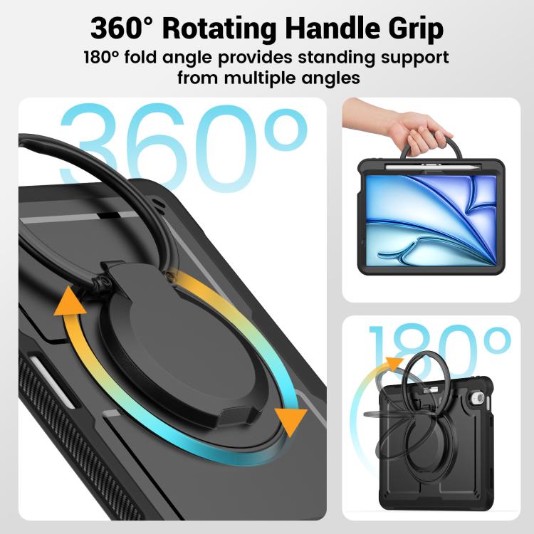 For iPad Air 11 2025 / 2024 Honeycomb Hybrid Tablet Case with Handle Holder & Strap(Black) - iPad Air 11 2025 / 2024 Cases by buy2fix | Online Shopping UK | buy2fix