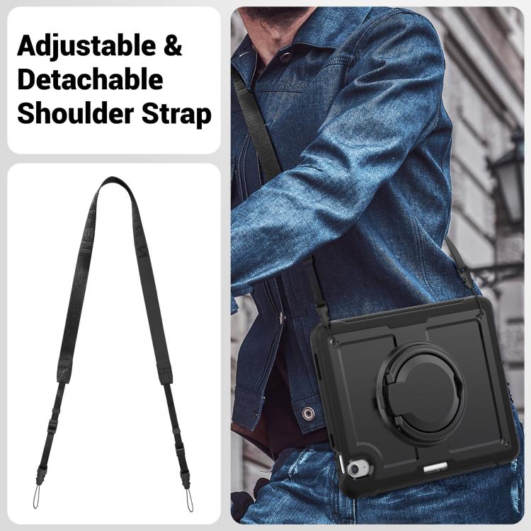 For iPad Air 11 2025 / 2024 Honeycomb Hybrid Tablet Case with Handle Holder & Strap(Black) - iPad Air 11 2025 / 2024 Cases by buy2fix | Online Shopping UK | buy2fix