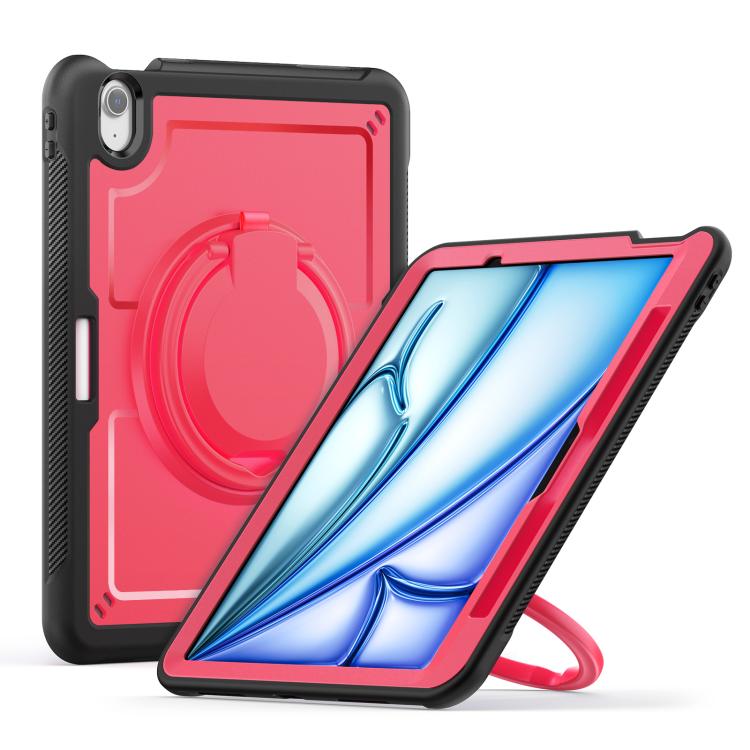 For iPad Air 11 2025 / 2024 Honeycomb Hybrid Tablet Case with Handle Holder & Strap(Rose Red) - iPad Air 11 2025 / 2024 Cases by buy2fix | Online Shopping UK | buy2fix