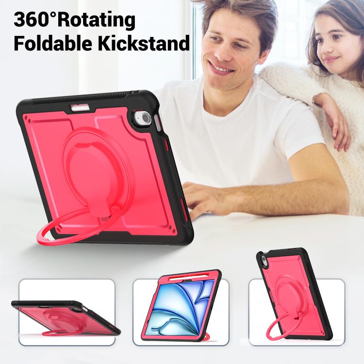 For iPad Air 11 2025 / 2024 Honeycomb Hybrid Tablet Case with Handle Holder & Strap(Rose Red) - iPad Air 11 2025 / 2024 Cases by buy2fix | Online Shopping UK | buy2fix