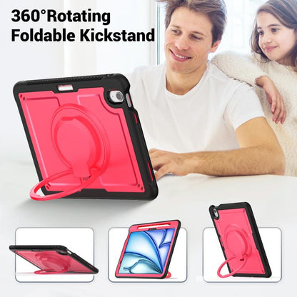 For iPad Air 11 2025 / 2024 Honeycomb Hybrid Tablet Case with Handle Holder & Strap(Rose Red) - iPad Air 11 2025 / 2024 Cases by buy2fix | Online Shopping UK | buy2fix