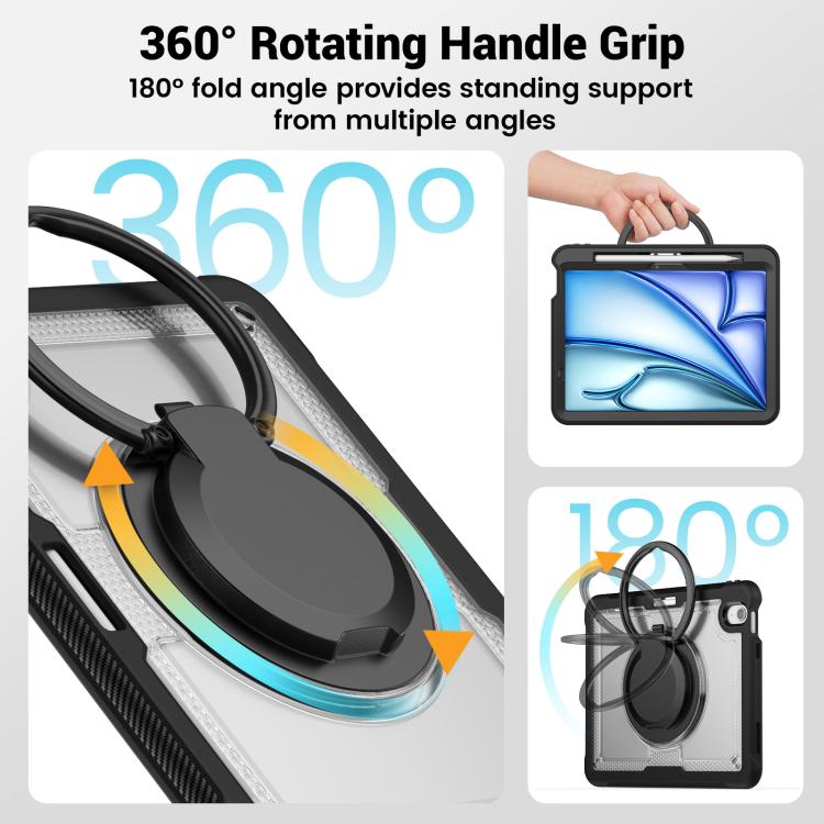 For iPad Air 11 2025 / 2024 Honeycomb Hybrid Tablet Case with Handle Holder & Strap(Transparent) - iPad Air 11 2025 / 2024 Cases by buy2fix | Online Shopping UK | buy2fix