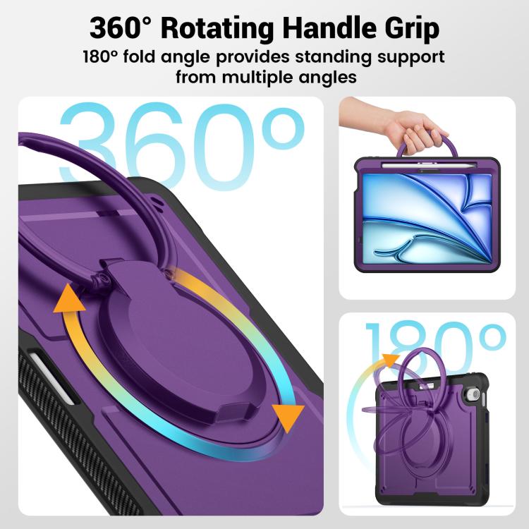 For iPad Air 11 2025 / 2024 Honeycomb Hybrid Tablet Case with Handle Holder & Strap(Purple) - iPad Air 11 2025 / 2024 Cases by buy2fix | Online Shopping UK | buy2fix