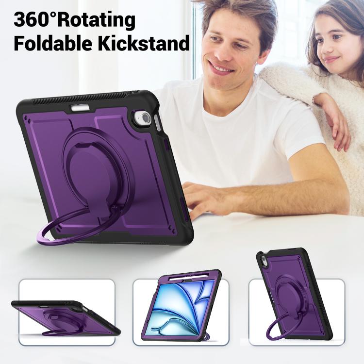 For iPad Air 11 2025 / 2024 Honeycomb Hybrid Tablet Case with Handle Holder & Strap(Purple) - iPad Air 11 2025 / 2024 Cases by buy2fix | Online Shopping UK | buy2fix