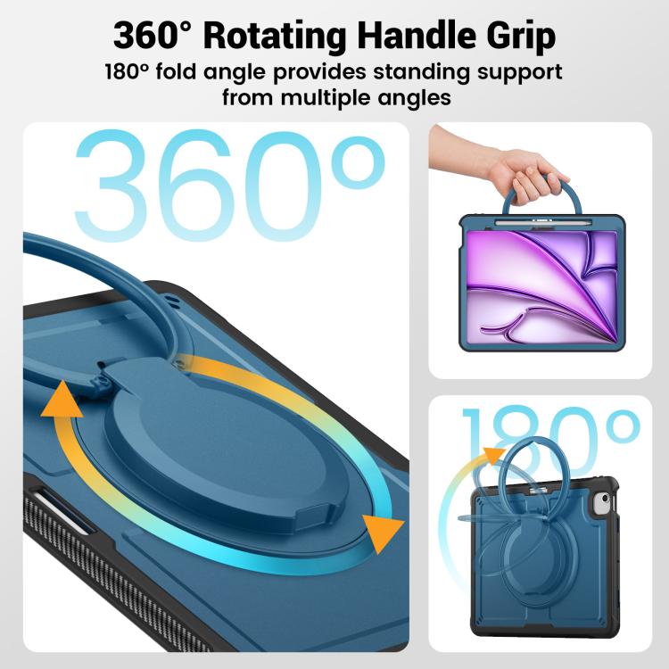 For iPad Air 13 2025 / 2024 Honeycomb Hybrid Tablet Case with Handle Holder & Strap(Navy Blue) - iPad Air 13 2025 / 2024 Cases by buy2fix | Online Shopping UK | buy2fix