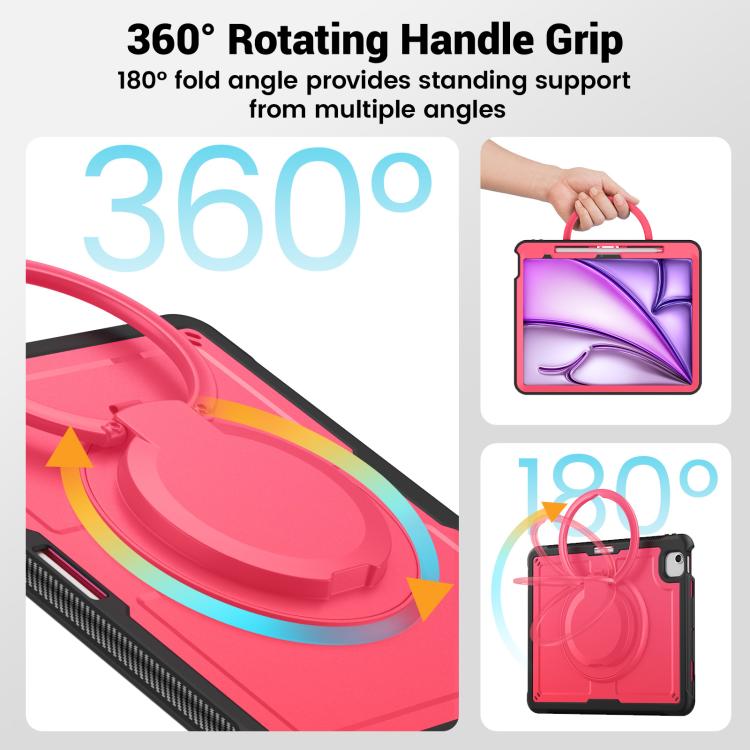 For iPad Air 13 2025 / 2024 Honeycomb Hybrid Tablet Case with Handle Holder & Strap(Rose Red) - iPad Air 13 2025 / 2024 Cases by buy2fix | Online Shopping UK | buy2fix