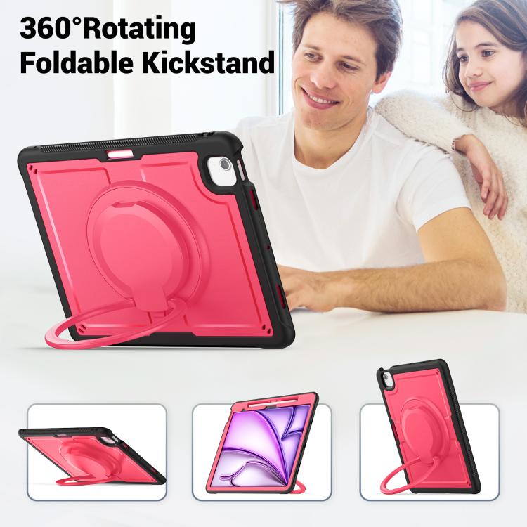 For iPad Air 13 2025 / 2024 Honeycomb Hybrid Tablet Case with Handle Holder & Strap(Rose Red) - iPad Air 13 2025 / 2024 Cases by buy2fix | Online Shopping UK | buy2fix