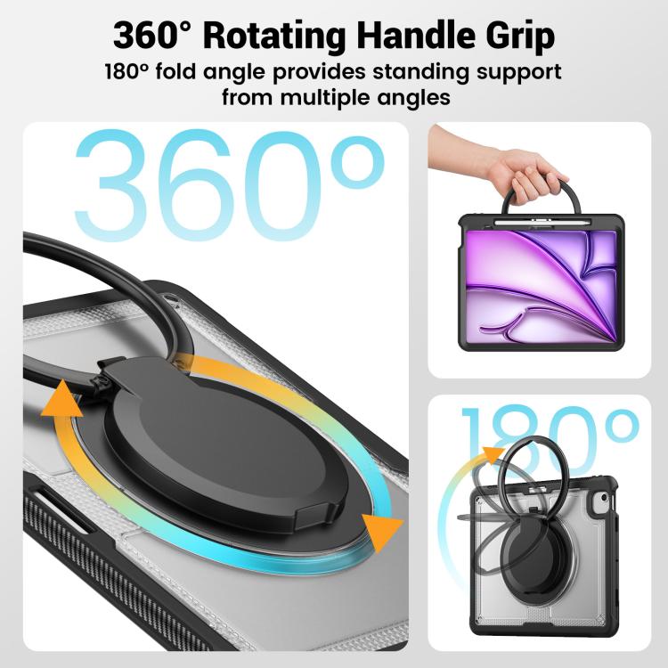 For iPad Air 13 2025 / 2024 Honeycomb Hybrid Tablet Case with Handle Holder & Strap(Transparent) - iPad Air 13 2025 / 2024 Cases by buy2fix | Online Shopping UK | buy2fix