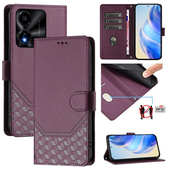 For Honor X5c Plus Honeycomb Embossing RFID Leather Phone Case(Violet)