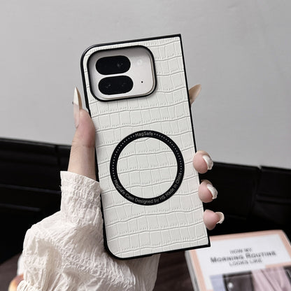 For Google Pixel 9 Pro Fold Crocodile Pattern Leather MagSafe Magnetic Phone Case(White) by buy2fix