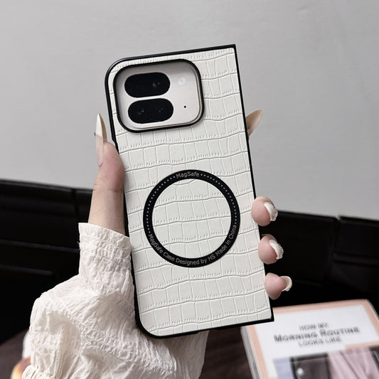 For Google Pixel 9 Pro Fold Crocodile Pattern Leather MagSafe Magnetic Phone Case(White) by buy2fix