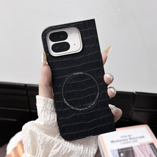 For Google Pixel 9 Pro Fold Crocodile Pattern Leather MagSafe Magnetic Phone Case(Black) by buy2fix