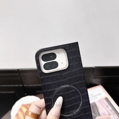 For Google Pixel 9 Pro Fold Crocodile Pattern Leather MagSafe Magnetic Phone Case(Black) by buy2fix