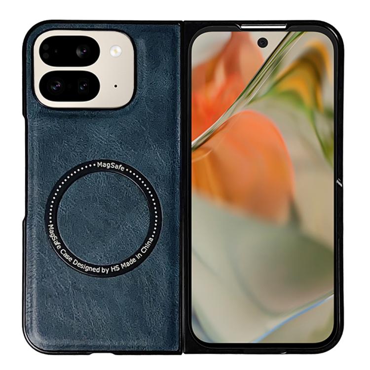 For Google Pixel 9 Pro Fold Crazy Horse Pattern Leather MagSafe Magnetic Phone Case(Blue) by buy2fix