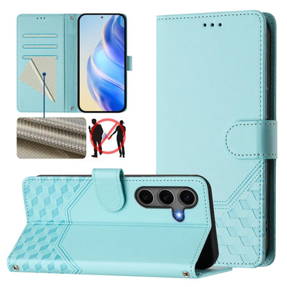 For Samsung Galaxy S25 5G Honeycomb Embossing RFID Leather Phone Case(Mint Green) by buy2fix