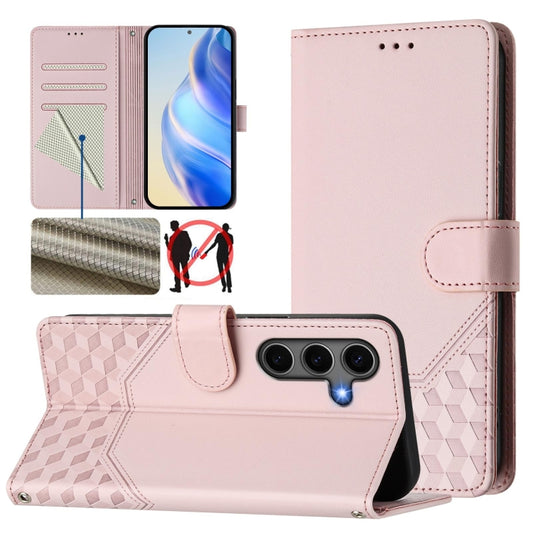 For Samsung Galaxy S25 5G Honeycomb Embossing RFID Leather Phone Case(Pink) by buy2fix