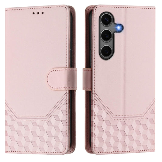 For Samsung Galaxy S25 5G Honeycomb Embossing RFID Leather Phone Case(Pink) by buy2fix
