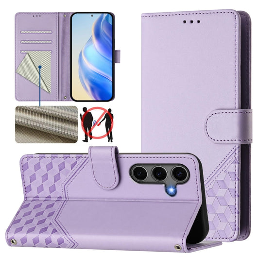 For Samsung Galaxy S25 5G Honeycomb Embossing RFID Leather Phone Case(Light Purple) by buy2fix