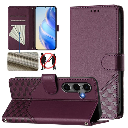 For Samsung Galaxy S25 5G Honeycomb Embossing RFID Leather Phone Case(Violet) by buy2fix
