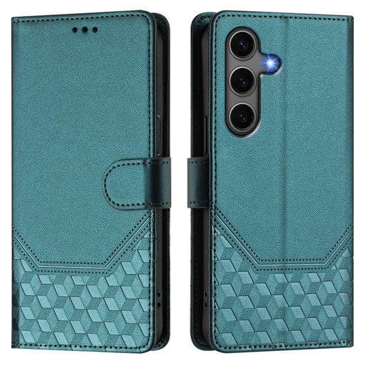 For Samsung Galaxy S25+ 5G Honeycomb Embossing RFID Leather Phone Case(Peacock Green) by buy2fix