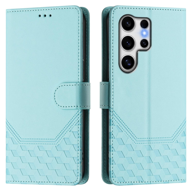 For Samsung Galaxy S25 Ultra 5G Honeycomb Embossing RFID Leather Phone Case(Mint Green) by buy2fix
