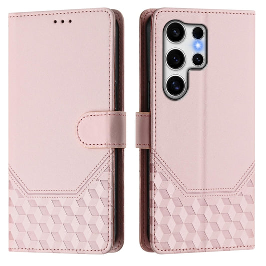 For Samsung Galaxy S25 Ultra 5G Honeycomb Embossing RFID Leather Phone Case(Pink) by buy2fix