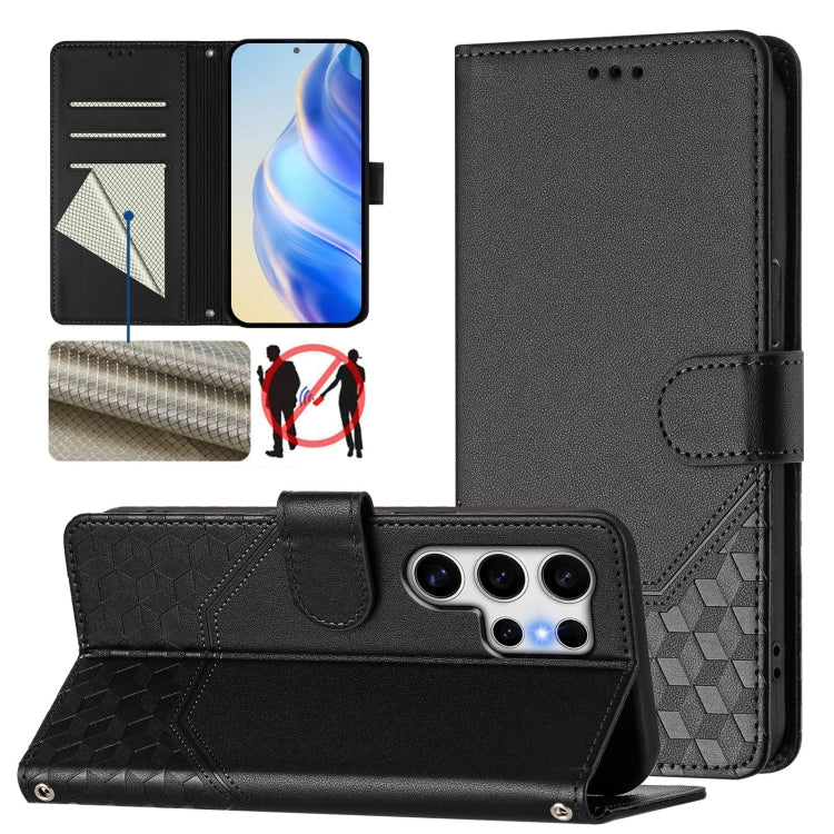 For Samsung Galaxy S25 Ultra 5G Honeycomb Embossing RFID Leather Phone Case(Black) by buy2fix