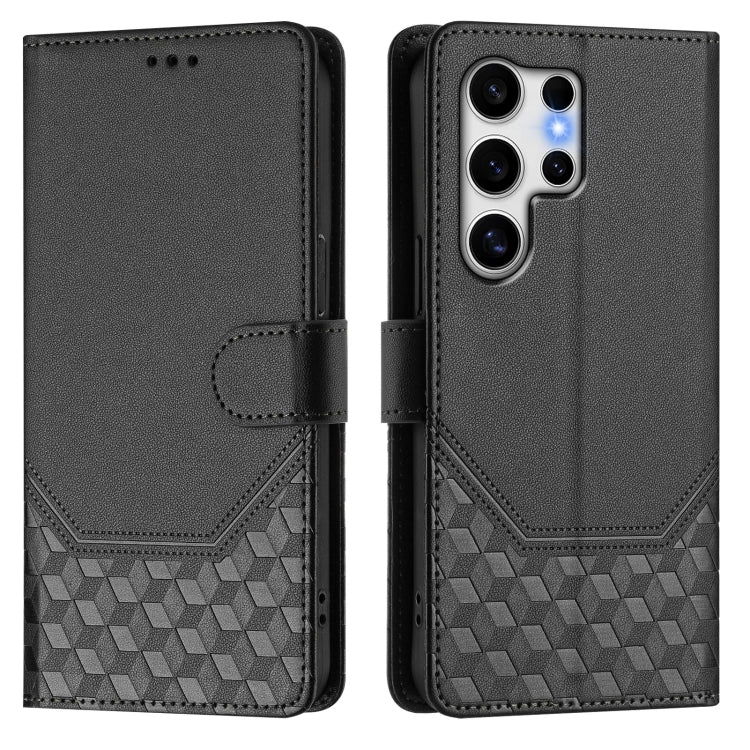 For Samsung Galaxy S25 Ultra 5G Honeycomb Embossing RFID Leather Phone Case(Black) by buy2fix