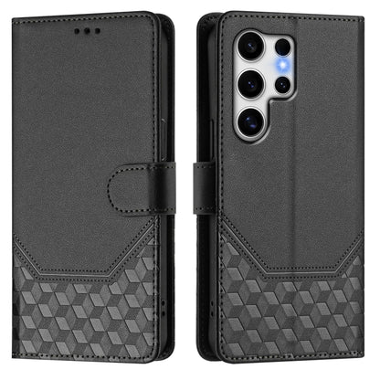 For Samsung Galaxy S25 Ultra 5G Honeycomb Embossing RFID Leather Phone Case(Black) by buy2fix