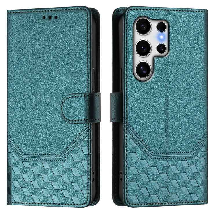 For Samsung Galaxy S25 Ultra 5G Honeycomb Embossing RFID Leather Phone Case(Peacock Green) by buy2fix