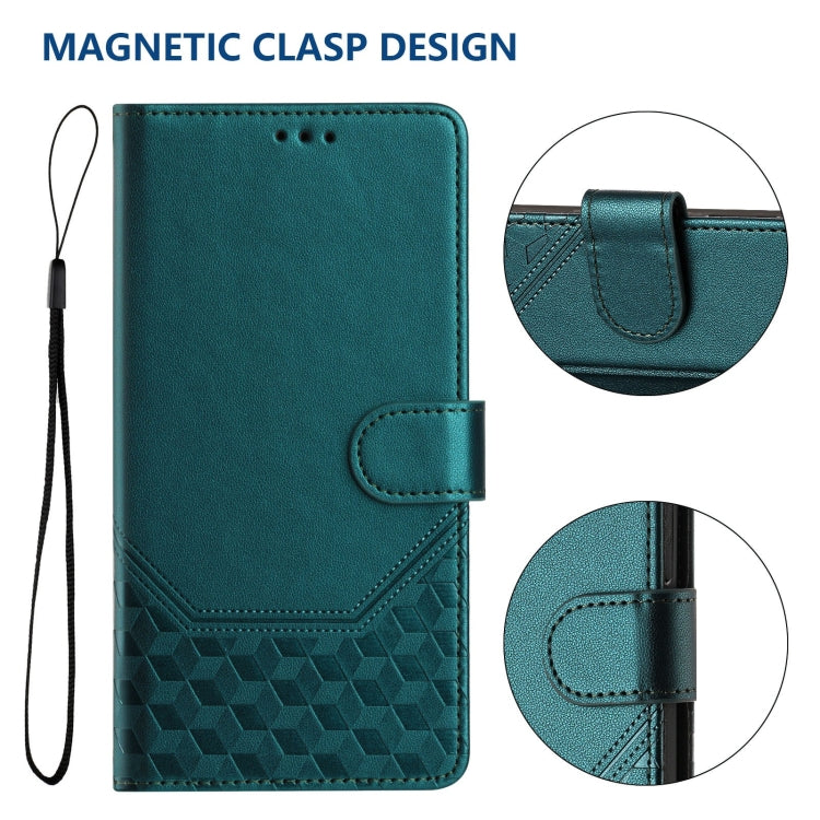 For Samsung Galaxy S25 Ultra 5G Honeycomb Embossing RFID Leather Phone Case(Peacock Green) by buy2fix