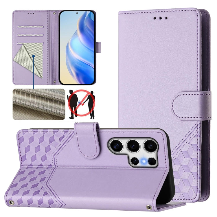 For Samsung Galaxy S25 Ultra 5G Honeycomb Embossing RFID Leather Phone Case(Light Purple) by buy2fix
