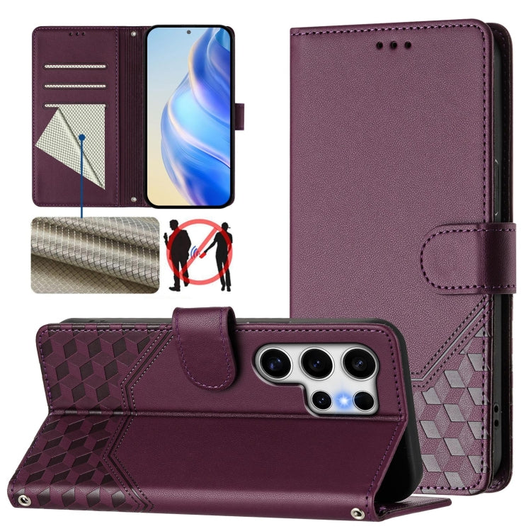For Samsung Galaxy S25 Ultra 5G Honeycomb Embossing RFID Leather Phone Case(Violet) by buy2fix
