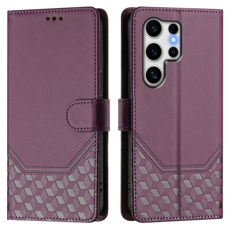 For Samsung Galaxy S25 Ultra 5G Honeycomb Embossing RFID Leather Phone Case(Violet) by buy2fix