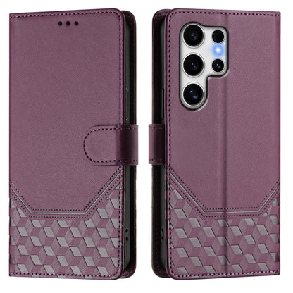 For Samsung Galaxy S25 Ultra 5G Honeycomb Embossing RFID Leather Phone Case(Violet) by buy2fix